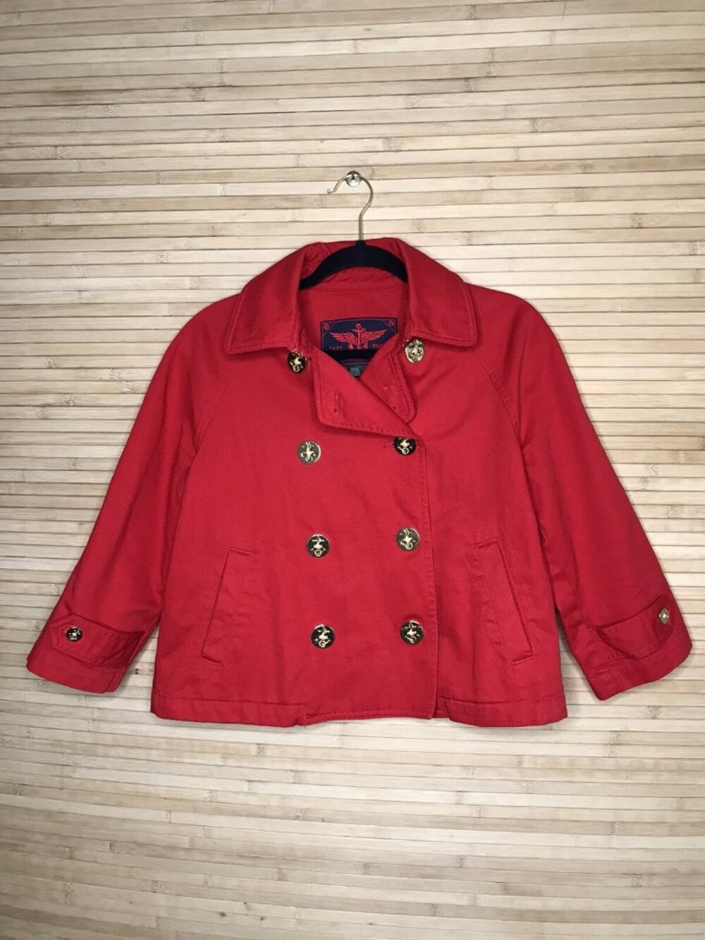 Ralph Lauren sz P / M Elegant Red Twill Nautical Sailor 3/4 cropped Jacket Coat